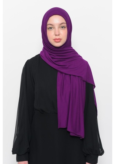 Hazır Pratik Geçmeli Lüks Düz Penye Şal Çapraz Hizalı Açık Mürdüm