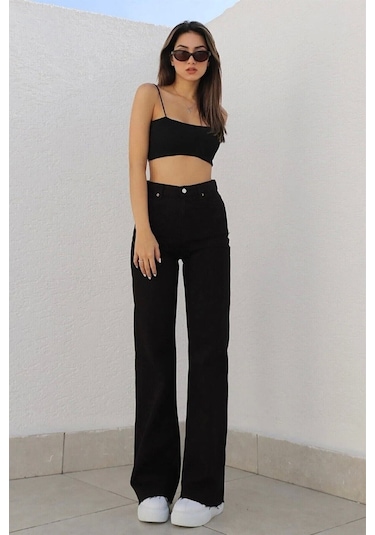 Lavajeans Kadın Likralı Yüksek Bel Bol Paça Kot Pantolon- Wide Leg 23ssiyah Siyah