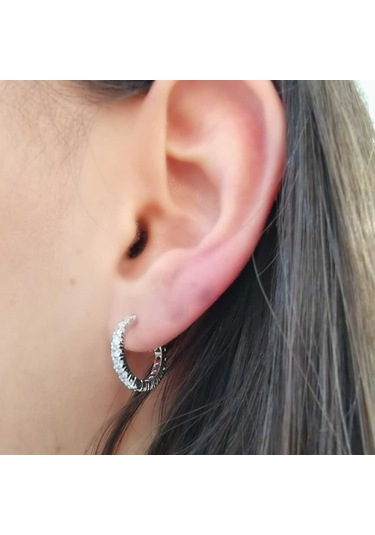 Halka Gümüş Küpe Zirkon Taşlı Rodyum