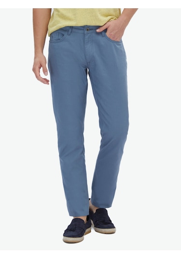 Kip Koyu Mavi Denim Slim Fit Casual Pamuk Karışımlı Pantolon Koyu Mavi