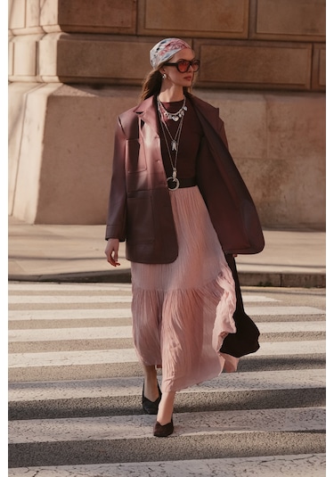 Crush Piliseli Uzun Etek Pudra Pudra