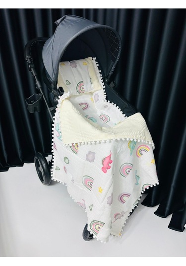 Dino 90 100 Çift Katlı Pikeli Müslin Battaniye Yastık Ve Alt Açma 3 Lü Set - Sarı Sarı