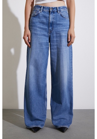 Never More Yüksek Bel Baggy Jean Mavi