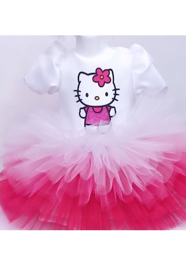 Hello Kitty Baskılı Kız Çocuk Bebek Doğumgünü Elbise Parti Kostüm