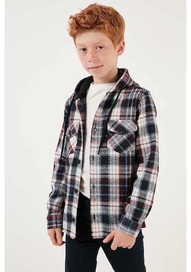 Lela Ekoseli Kapüşonlu Cepli Kışlık Oduncu Erkek Çocuk Gömlek Cf24W81779 Lacivert