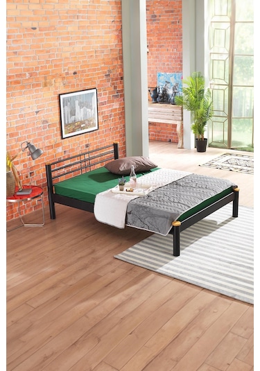 Kappis-s Çift Kişilik Ferforje Metal -siyah Ahşap Latalı Karyola