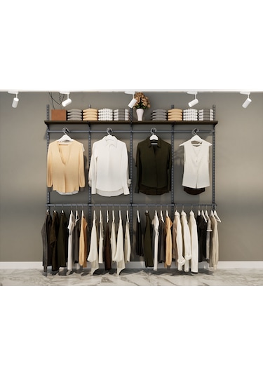 Modern Giyinme Odası Rafı & Dekoratif Duvar Tipi Askılı Raf Sistemi Siyah Siyah
