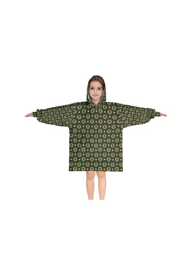 Noel Temalı 6-13 Yaş Çocuk Giyilebilir Battaniye Hoodie, Kalın Peluş, Büyük Boy-a25 Krem - Pembe