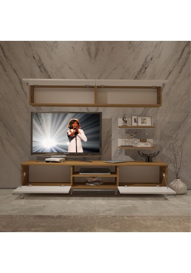 Decoraktiv Eko 5 Mdf Dvd Gold Tv Ünitesi Tv Sehpası Pera - Beyaz