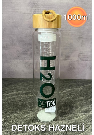 H2o  Bambu Kapaklı Borosilikat Cam Matara - 1lt Şeffaf