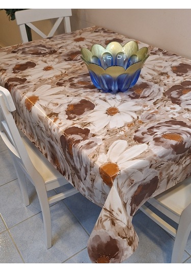 Elyaflı Pvc Muşamba - Desenli Silinebilir Masa Örtüsü Kahverenği Mrl100 Kahverengi