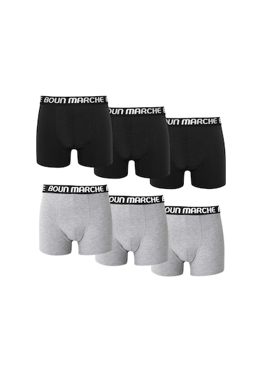Boun Marche Erkek Boxer Likralı Premıum 6'lı Kutu Shelby Siyah - Gri