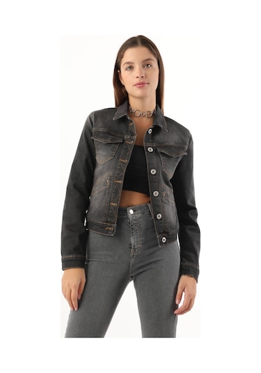 Kadın Cep Detaylı Slim Fit Jean Ceket Siyah 001