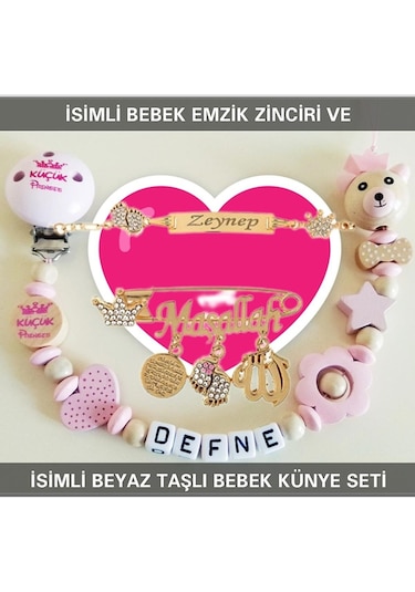 Sahi Aksesuar İsimli Bebek Emzik Zinciri Ve İsimli Bebek Künye Seti Bezyı685 Çok Renkli
