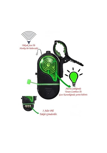 Olta Kamış Rod Alarmı Zili Işıklı 2 Adet Siyah