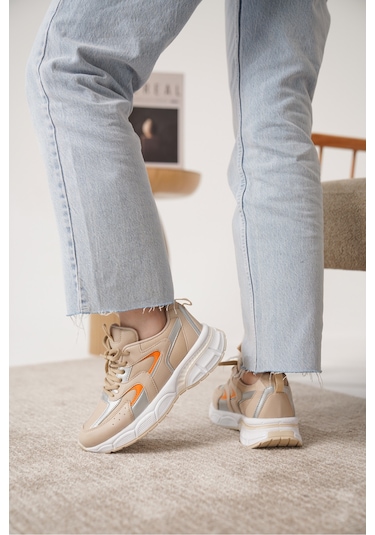 Sameto Günlük Ortopedik Kadın Sneaker Spor Ayakkabı Bej