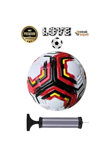 2025 Desenli Tasarım Futbol Topu 4 Astarlı No:5 480 Gr + Pompa Hediyeli X506 Çok Renkli