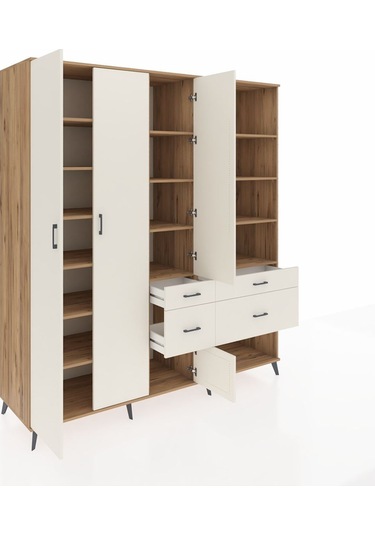 Kronos Dolap 14 Raflı 4 Çekmeceli 4 Kapaklı 220x59x243 Çam-aytaşı/aytaşı Aytası/aytası