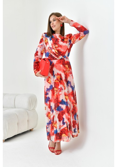 Ftz Women Kadın Desenli Elbise Mercan 30842-Mercan