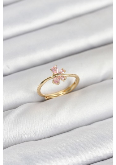Tua Moda Pirinç Gold Renk Pembe Kelebek Kadın Yüzük Pembe