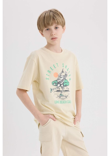 DeFacto Erkek Çocuk Bisiklet Yaka Baskılı Kısa Kollu Tişört E0169A825SMBG354