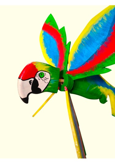 Yeşil Papağan Ahşap El Yapımı Hareketli Rüzgar Gülü