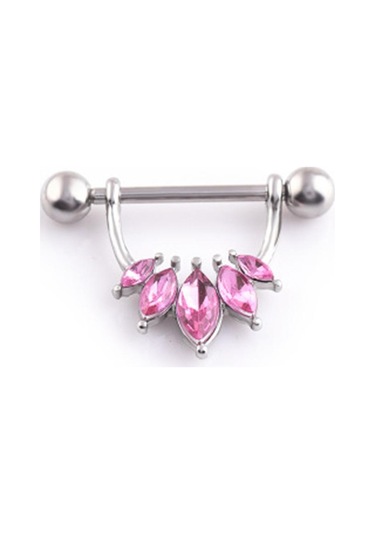 Suntek 1 Çift Yarım Daire Pembe Kristal Çiçek Meme Halkası Pembe