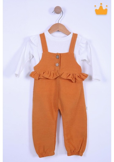 Bayramlık Kız Bebek Çocuk Salopet Badi Takım 2338 Turuncu