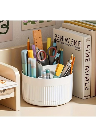 Chuangyinshop Beyaz 360 Derece Dönen Masaüstü Organizer - Kalem Fırça Ve Aksesuar Saklama Kutusu Beyaz