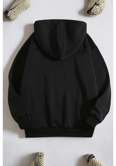 Mind Life Vibes Baskılı Oversize Sweatshirt Siyah