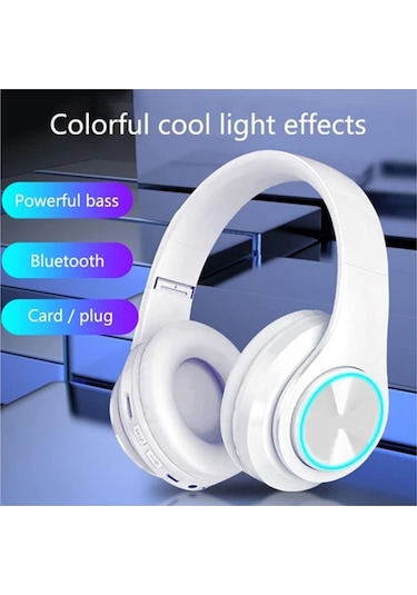Mercitech B39 Bluetooth 5.0 Kablosuz Işıklı Katlanabilir Kulaküstü  Kulaklık