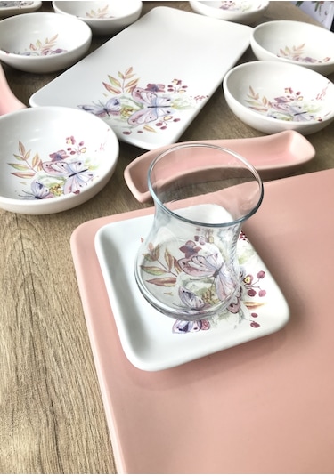 Keramika Siera Bahar Serisi 27 Parça 6 Kişilik Kahvaltı Takımı Beyaz - Mavi