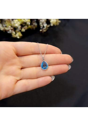 Stela Akuamarin Damla Gümüş Kolye