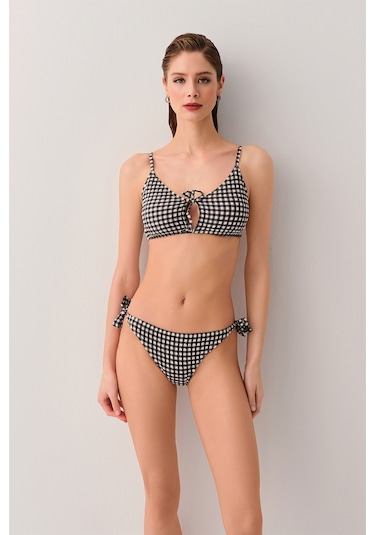 Suwen Chris Bağcıklı Bikini Alt Sb2551011571157 Siyah Ekoseli