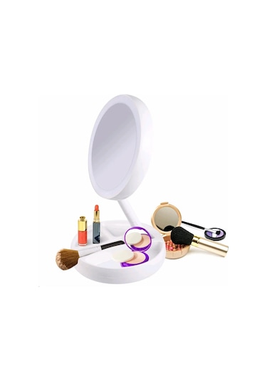 Techtic Katlanabilir Yuvarlak Mike Up Mirror Led Işıklı 10x Makyaj Aynası