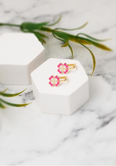 Bilezikci Pembe Yoncalı Çocuk Küpesi 14 Ayar Altın Sarı Altın