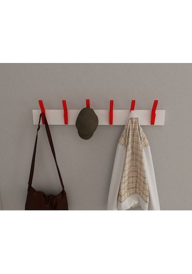 Hepsi3boyutlu Modern Duvar & Kapı Kanca Askılık - 6 Adet Kırmızı Kanca Askılık - Model No : 3 Kırmızı
