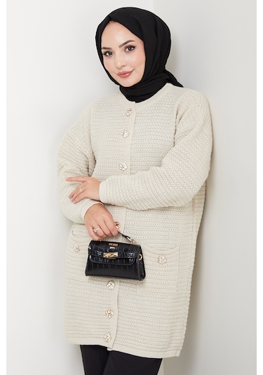 Lezgi Düğmeli Triko Hırka 1599 - Bej Bej