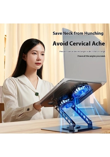 Elmpaly Siyah Dizüstü Bilgisayar Standı - Ayarlanabilir Fanlı Taşınabilir Katlanır Masaüstü Sehpası