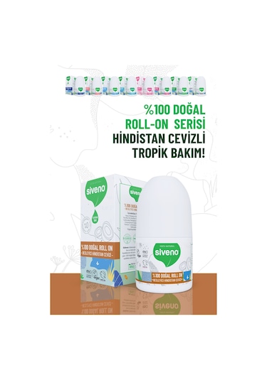 Siveno %100 Doğal Roll On Hindistan Cevizli Deodorant Ter Kokusu Önleyici Bitkisel Leke Bırakmayan Vegan 50 ML