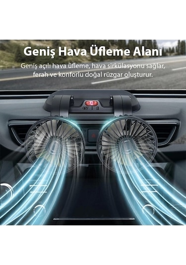 Ally F410 Usb Çift Başlıklı Araç Fanı Oto Vantilatör Fan 10w 2 Kademe Hız Ayarı
