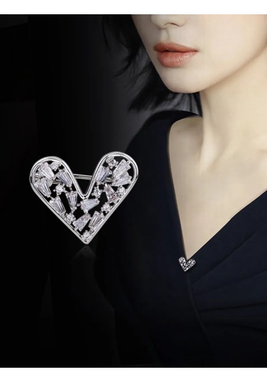 Olfil Broş-mini Kalp Kristal Işıltı Minimalizm 264864984 Gri