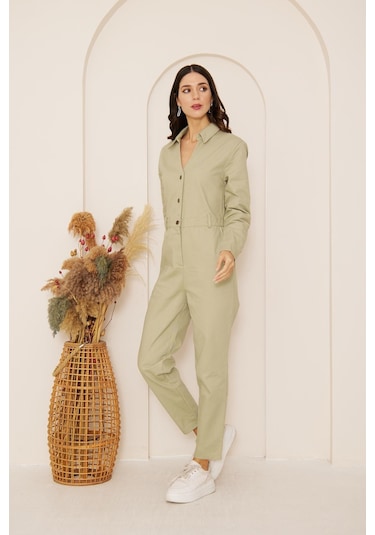 Yeşil Cepli Gabardin Tulum Dm4004 Yeşil