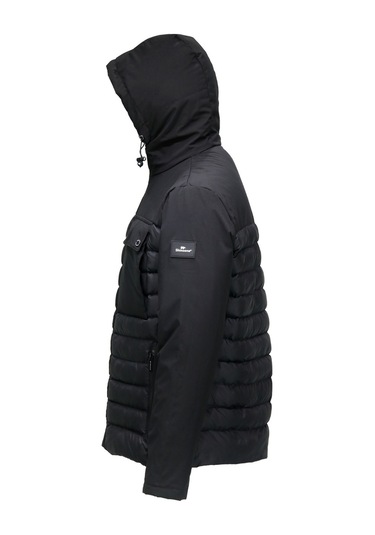 Erkek Kapüşonlu Göğüs Cepli Şişme Siyah Mont 001