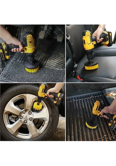 İsgstore 3lü Set Matkap Ucuna Takılan Duşa Kabin Fayans Banyo Küvet Oto Koltuk Lastik Yıkama Temizleme Fırça