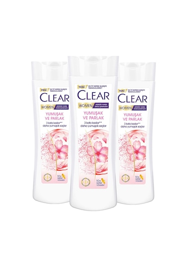 Clear Women Kepeğe Karşı Etkili Şampuan Yumuşak Parlak 3 x 350 ML
