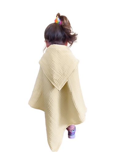 4 Katlı Müslin Kapşonlu Bebek Çocuk Banyo Havlusu Kundak Bej