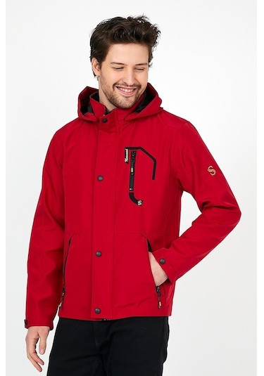Sivaist Yeni Sezon Erkek Kırmızı Softshell Kapüşonlu Iç Cepli Mont