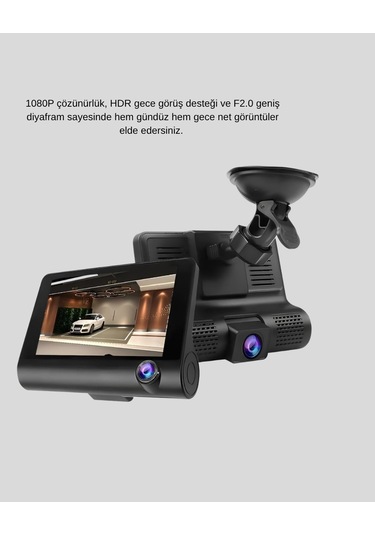 Araç Kamerası 3 Lü Full Hd Dvr 1080p Gece Görüşlü Ve G-sensörlü
