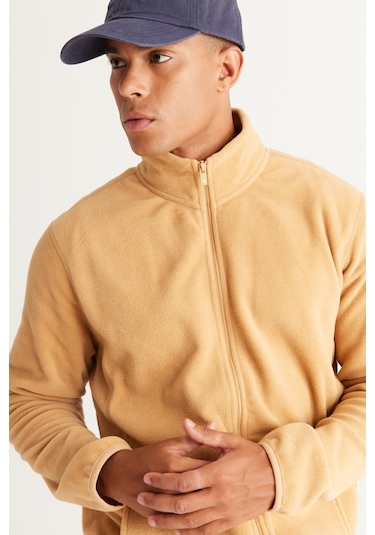 AC&Co / Altınyıldız Classics 4A5221100014KRE3XL Standart Fit Fermuarlı Bato Yaka Polar Erkek Ceket Krem